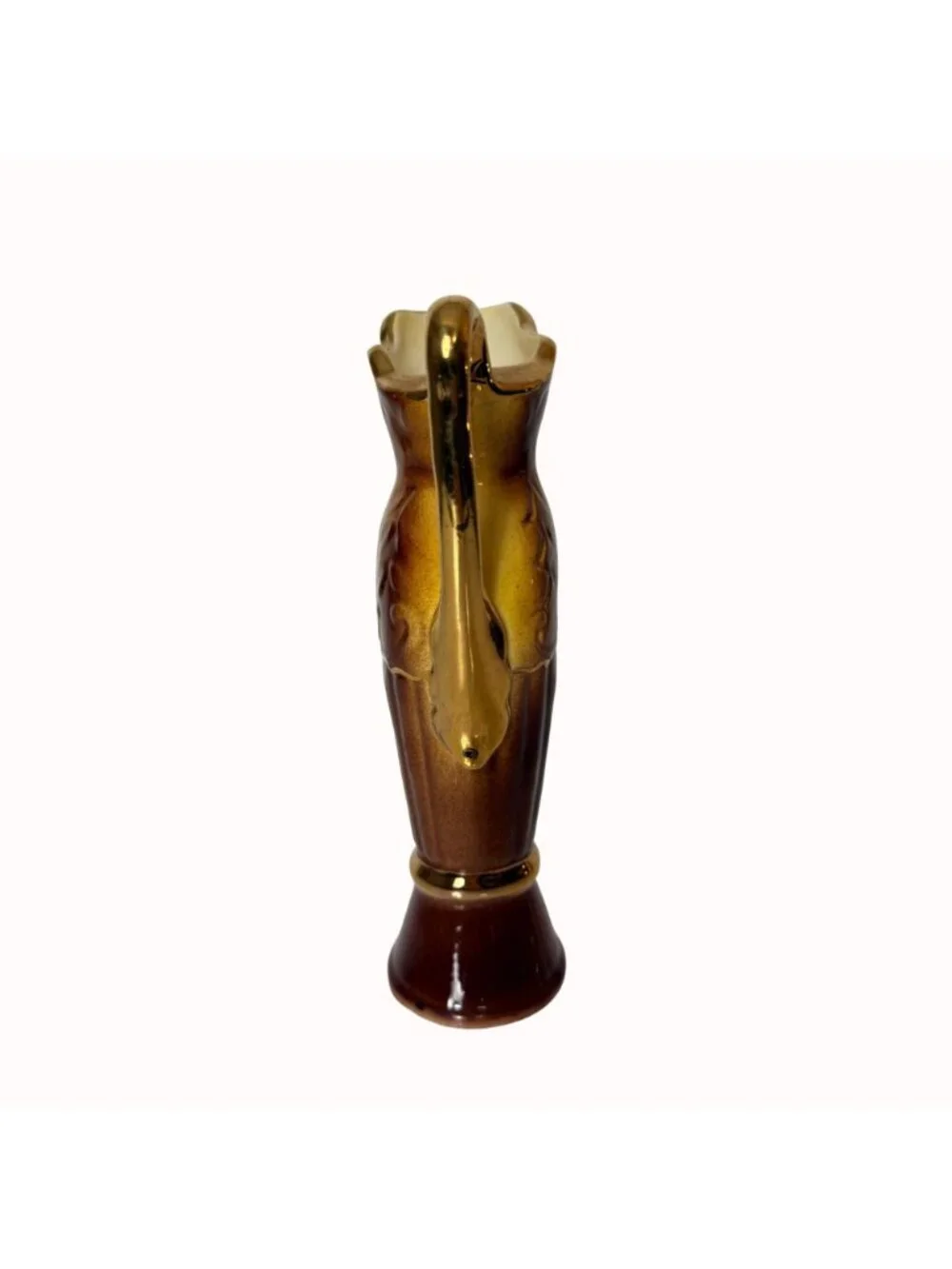 Vintage Mini Bud Vase 23K Gold Ceramic Ewer Pitcher Brown Amber Floral